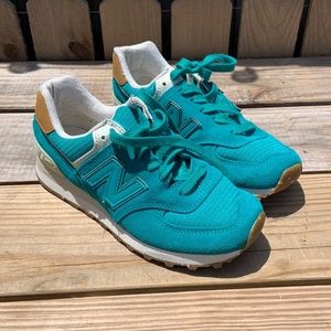 New Balance 574 Women 6 Encap Teal Speckle Gum Bottom Cushion Comfort Sole